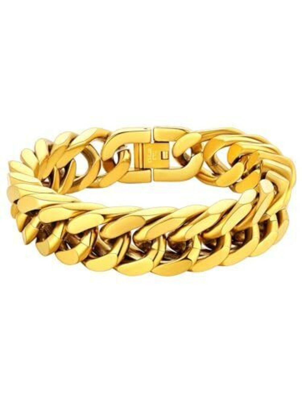 7110 18k Real Gold Plated Cuban Chain Bracelet Stainless Steel Curb Link